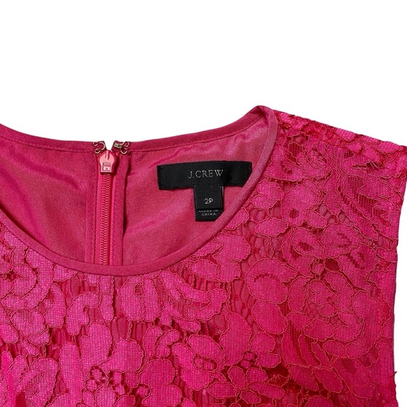 J.Crew Petite Peplum Lace Sleeveless Blouse 2P Bright Pink Eyelash Trim - Picture 5 of 16
